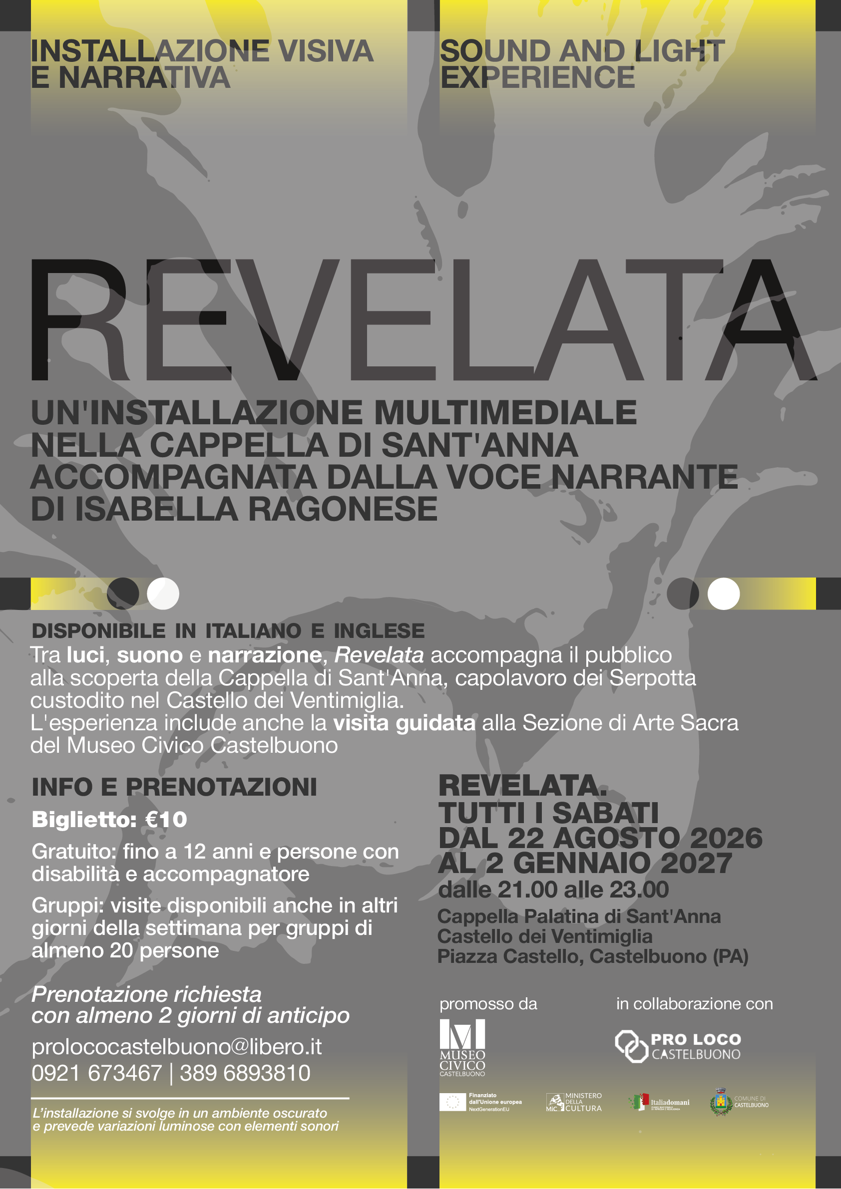 REVELATA_installazione multimediale immersiva con la voce di Isabella Ragonese_Museo Civico Castelbuono_Cappella di Sant'Anna_Serpotta