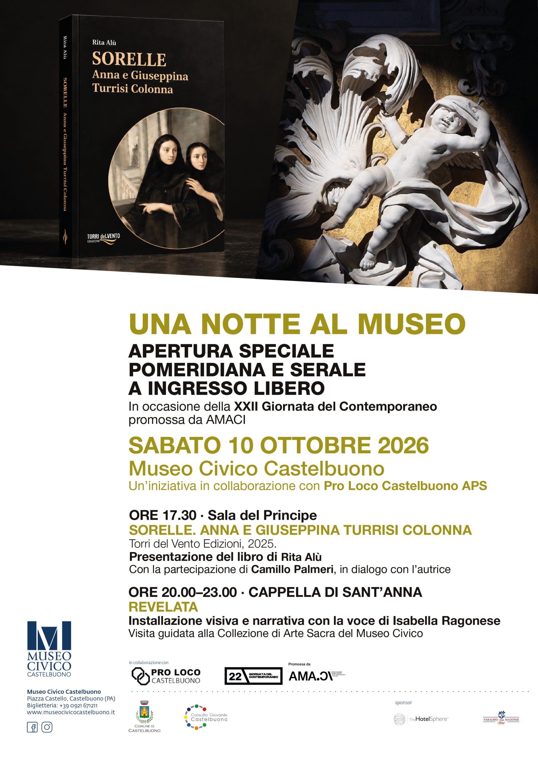 Una notte al museo. Il 10 ottobre 2026 il Museo Civico di Castelbuono aderisce alla  XXII Giornata del Contemporaneo promossa da AMACI. APERTURA SPECIALE POMERIDIANA E SERALE A INGRESSO LIBERO